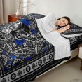 thumbnail image 3 of Erosebridal Gothic Moth Queen Sheet Sets, Bohemian Aztec Mandala Bed Set, Black Gray Blue, 4-Piece 1 Flat Sheet, 1 Fitted Sheet and 2 Pillowcases, 3 of 5