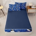 thumbnail image 4 of Castle Fairy Dense Line Art Puffin Daisy Zipper Twin Comforter Sets with Fitted Sheet and 2 Pillowcases,Thin Stem Floral Deep Navy Tile Zipper Bedding Set,Royal White,Navy Blue Reversible,4-Piece, 4 of 6