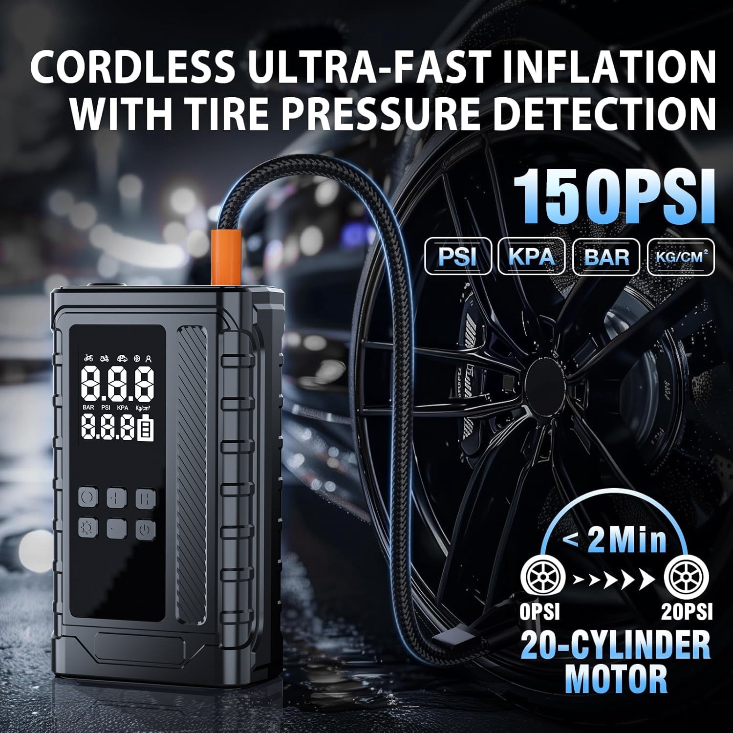 TRAKAR Jump Starter with Air Compressor,5000A Peak Car Battery Jump Starter(9.0 Gas/8.0L Diesel) 150PSI 14.8V Jump Box Car Battery Jumper Starter Portable with Jumper Cables,Power Bank,LCD Display