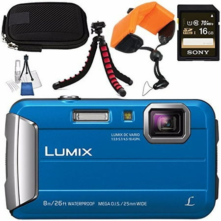 Panasonic Lumix DMC-TS30 Digital Camera (Blue) DMC-TS30/BL + Sony 16GB SDHC Card + Small Carrying Case + Waterproof Floating Strap + Flexible Tripod + Deluxe Cleaning Kit