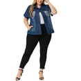 thumbnail image 2 of Agnes Orinda Women's Plus Size Jackets Distressed Short Sleeve Button Denim Jacket with Pockets 4X Dark Blue, 2 of 5