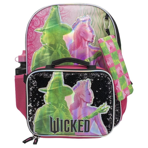 Wicked Elphaba & Glinda 5-Piece Backpack, Lunch Bag, Pencil Case, Carabiner & Water Bottle Set