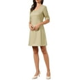 thumbnail image 4 of Midi Dresses for Women Summer Short Sleeve Round Neck A-Line Business Casual Office Work Dresses XS Khaki, 4 of 6
