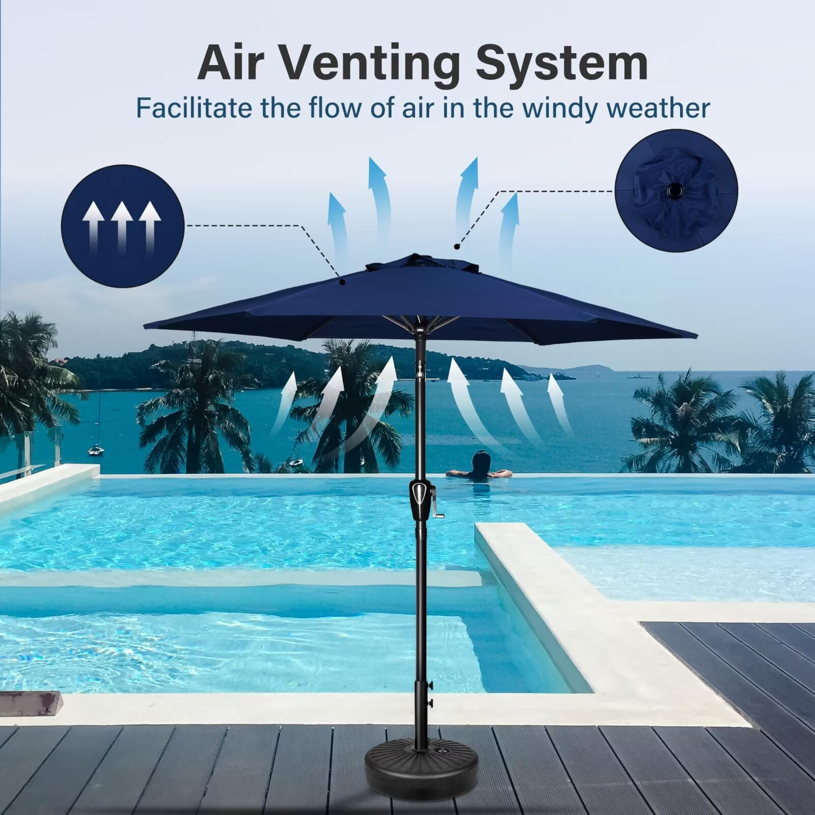 Simple Deluxe 7.5ft Patio Umbrella Outdoor Table Market Yard Umbrella with Push Button Tilt and Crank Lift, 6 Heavy-Duty Ribs for Patio, Garden and Deck Use, Dark Blue
