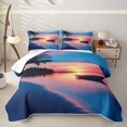 thumbnail image 2 of Erosebridal Sunset Beach Pattern Twin Quilt Set,Palm Boat Tropical Twin Coverlet Set For Boys,2 Pieces, 2 of 7