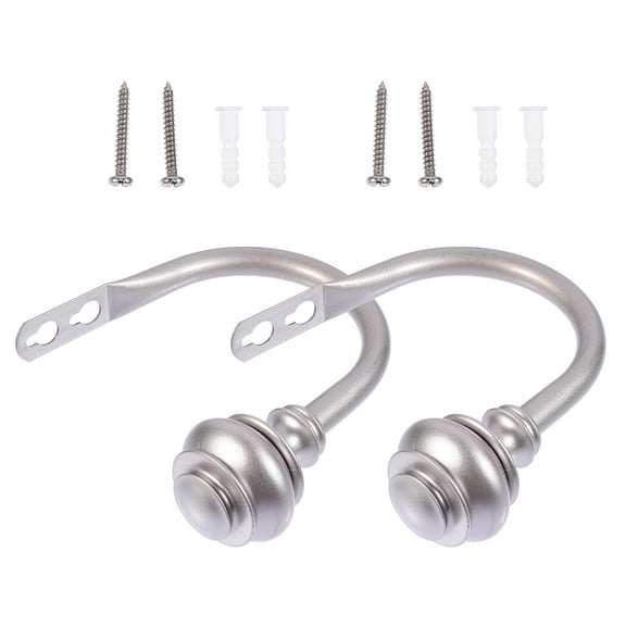 Shiny U-Shape Curtain Hooks for Home Use Silver Iron Wall Mounted Tiebacks 2pcs