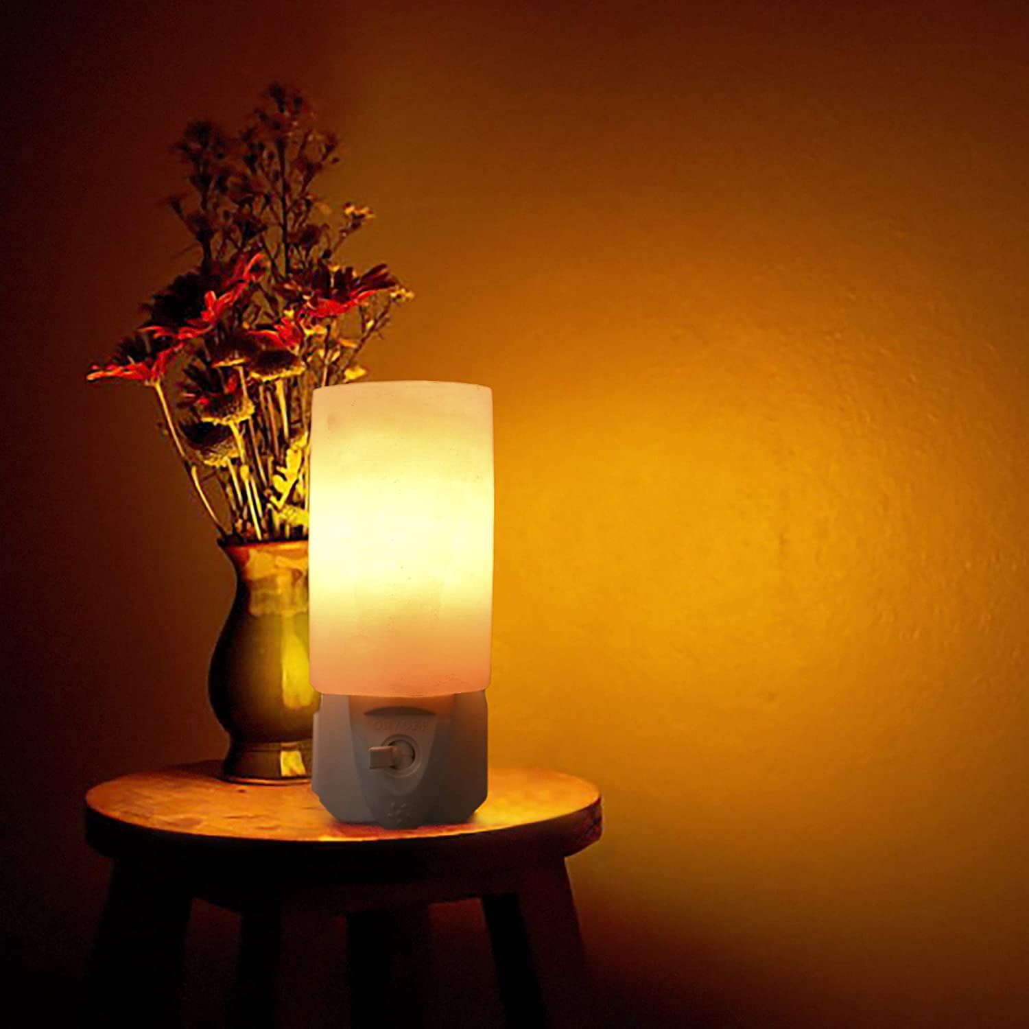 Natural Himalayan Salt Night Light, Plug in Hand Carved Crystal Night Light – Best Living Room, Bathroom, Hallway Light