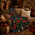 thumbnail image 3 of Vibrant Folk Art Floral Botanical Black Cheerful Decorative, Warm Flannel Blanket for Sunroom and Reading Nook, Festive autumn celebration Scene, Art Lovers autumn celebration Gift, 3 of 7
