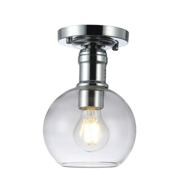 CHLOE Lighting STRANG Transitional 1 Light Chrome Semi-Flush Ceiling Fixture 6" Wide