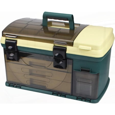 Extra Large Heavy-Duty Fishing Tackle Box with 3 Drawers - Large Fishing Organizer Case (20x11x11.4in) ABS Construction Green Lid - for Saltwater/Freshwater Boat Kayak Garage or Home