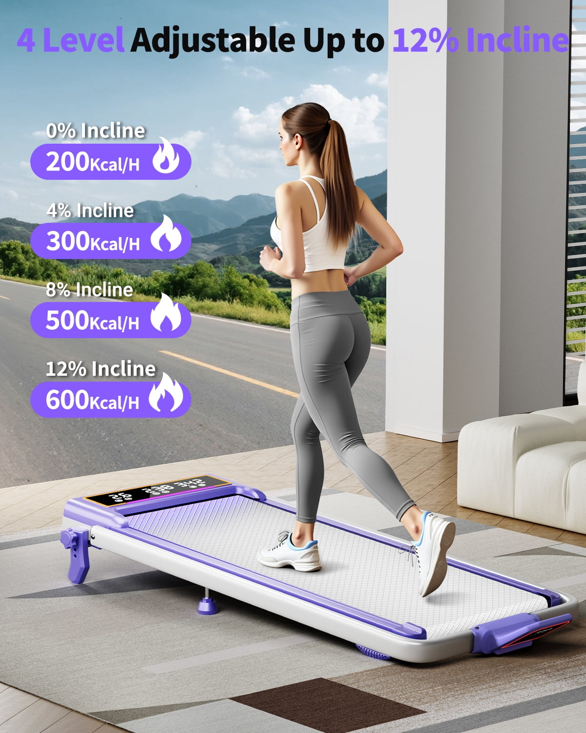 Foldable Treadmill with 10% Incline Upgrade 3.5HP Low Noise Walking Pad Treadmill with Handle Bar 4 in 1 Portable Under Desk Treadmills for Home/Office, 350Lbs Capacity, APP & Remote Control