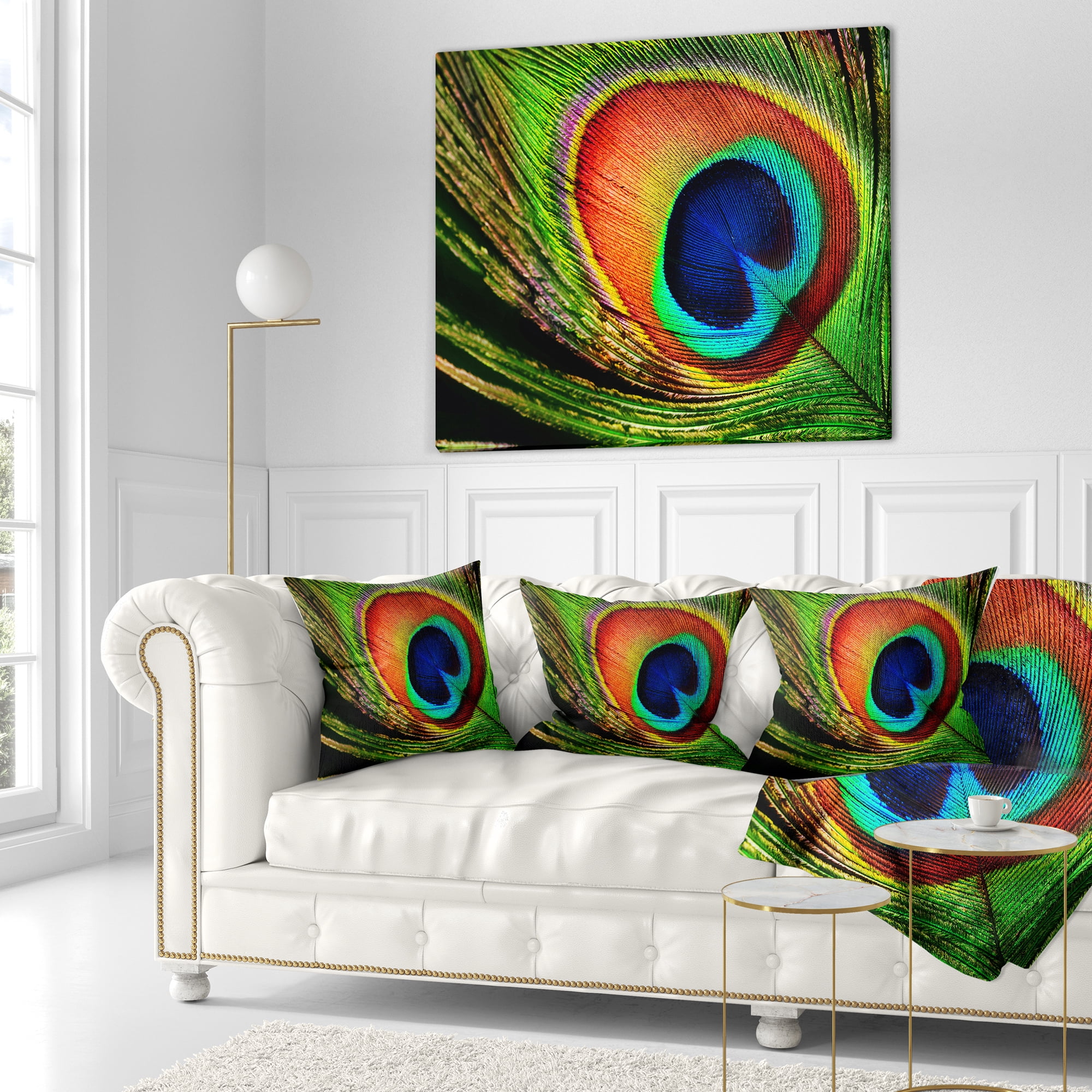 Designart Peacock Feather - Photography Throw Pillow - 18x18