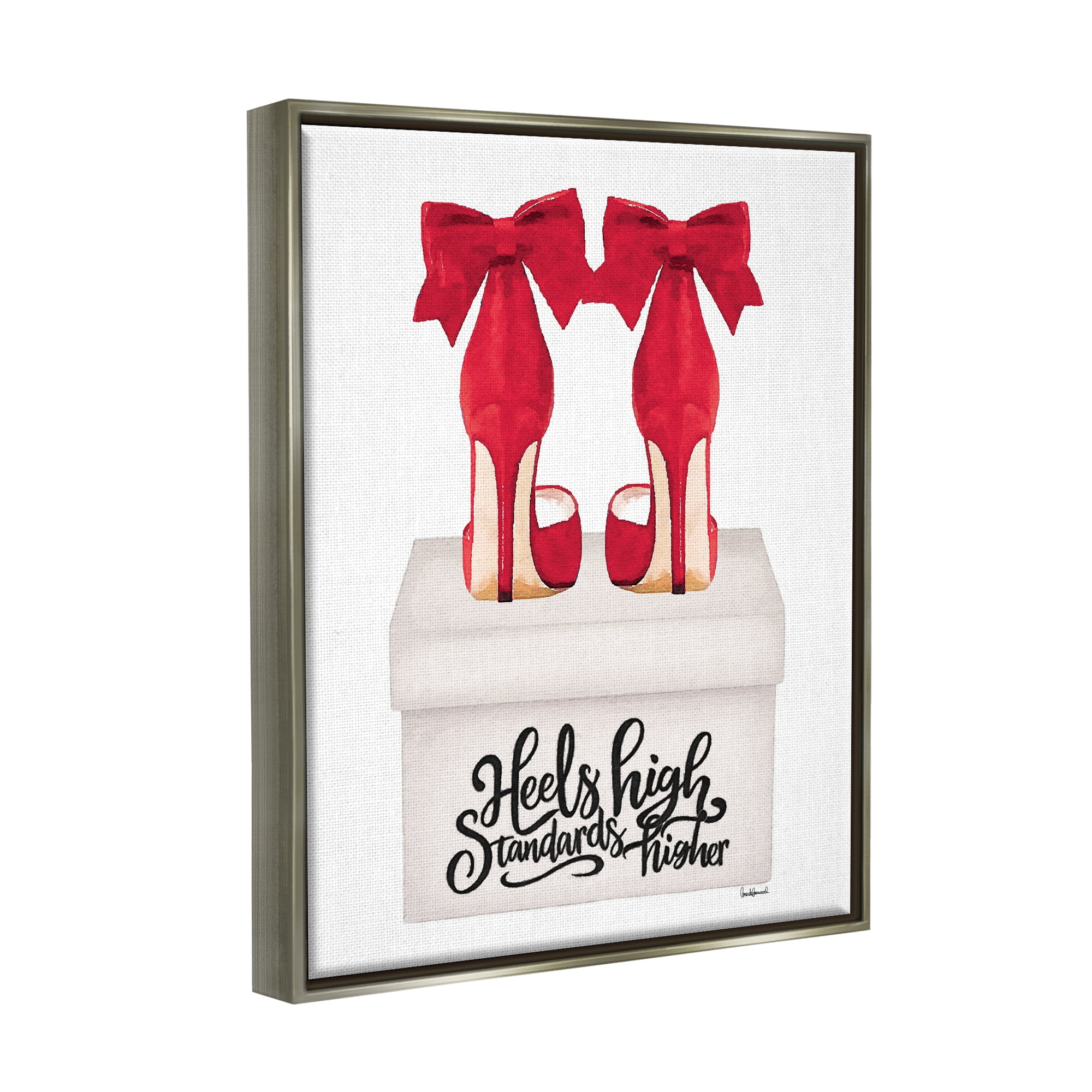 Stupell Industries High Standards Red Heels Beauty & Fashion Painting Gray Floater Framed Canvas Art Print Wall Art, 25 x 31