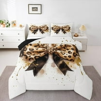 Manfei Cheetah Pattern Bowknot Bedding Comforter Set,Girls Bow Tie Twin Comforter Sets,Brown Splashing Ink Bedding Set For Boys Kids,Breathable Home Decor Reversible,2 Pieces