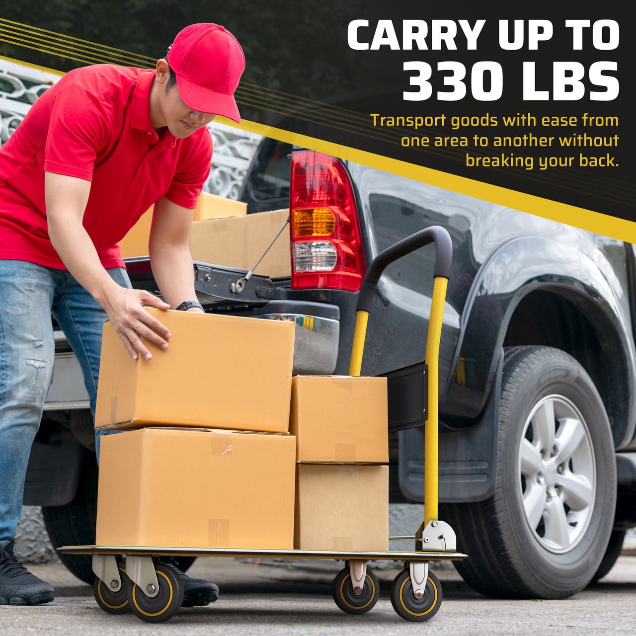 CRXX Folding Hand Truck Dolly Cart with Wheels Luggage Cart Trolley Moving 330lbs