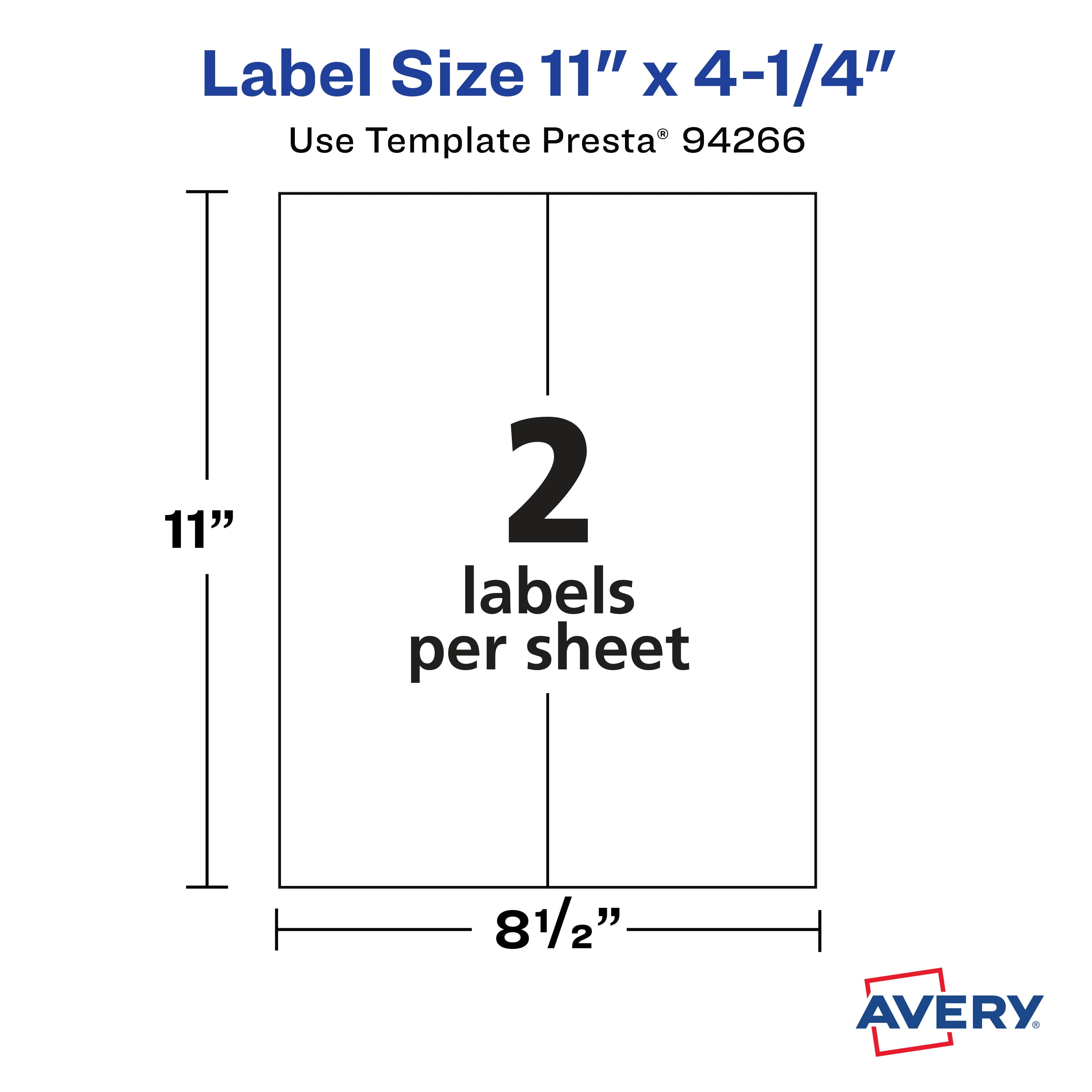 Avery Matte White Rectangle Labels, 11" x 4.25", 50 Labels