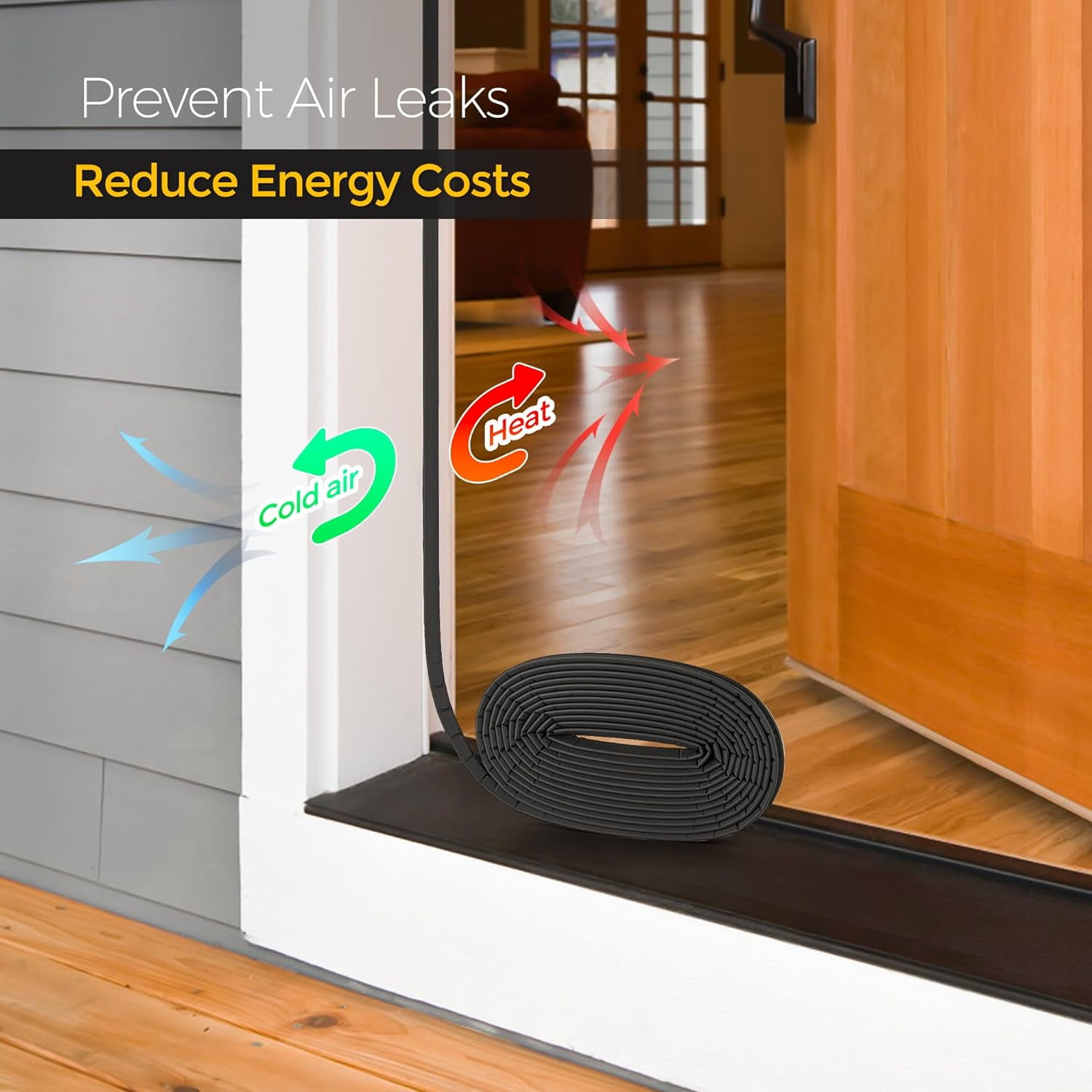 Weather Stripping Door Seal Strip Soundproof Q Foam Weather Stripping for Door Frame, Exterior Door Weather Stripping for Large Gap, Easy to Install（Black, 19.8FT