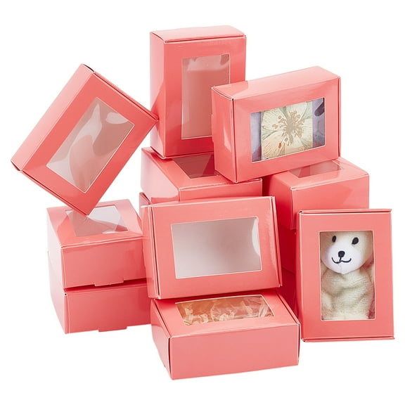 20pcs Cardboard Gift boxes Rectangle with PVC Clear Windows Pink 6x8.5x3cm
