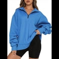 thumbnail image 1 of Sudadera de Entrenamiento de con Media Cremallera para Mujer, de Gran Tamaño, de Larga, Color Liso, con Hombros Caídos. Azul XXL, 1 of 5