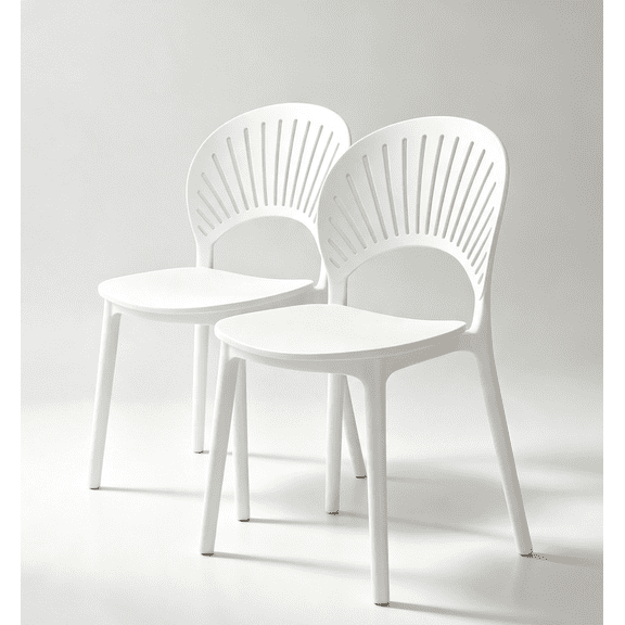 Shell Chair Modern Plastic Home, Kitchen, Living Room Dining and Leisure Ergonomic and Stackable Folding & Stacking Chairs, Pearl White (Set of 2)