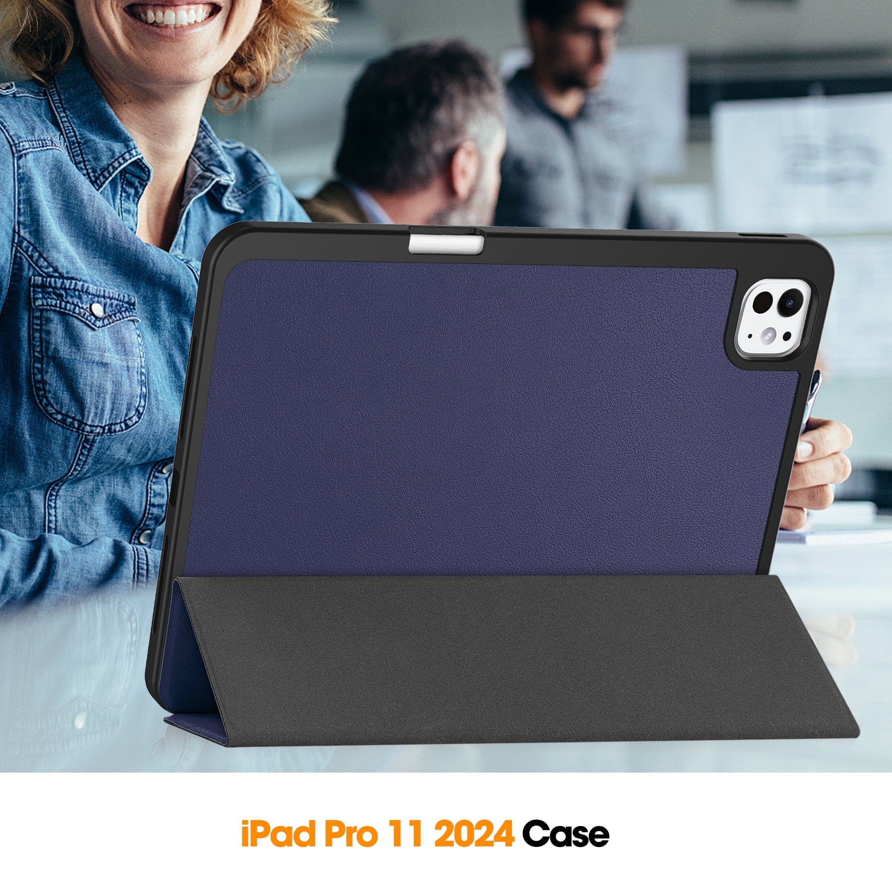 Allytechgroup iPad Pro 11 M4 2024 Case, Slim Flip Smart Cover Auto Sleep Wake with Pencil Holder Multi Angle Veiwing Stand Shockproof Case for Apple iPad Pro 11 inch 2024,Darkblue