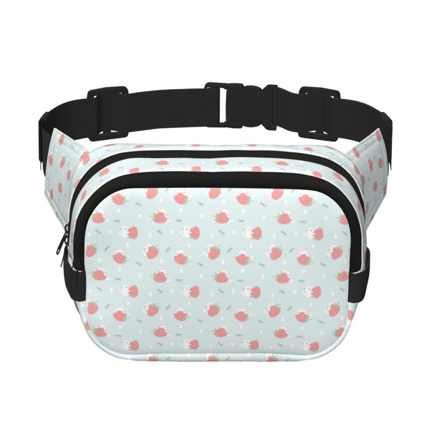 Fotbe Strawberry Cangurera Cuadrada con Estampado de Doble Capa, Bolsa de Cintura Ajustable Mini para Hombres y Mujeres