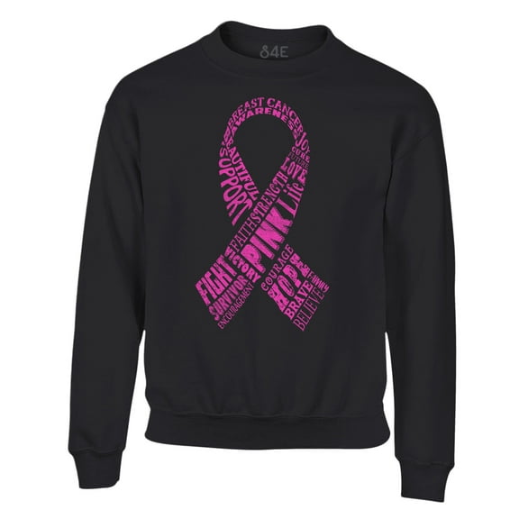 S4E Men's Pink Ribbon Word Montage Crewneck Sweatshirt XX-Large Black