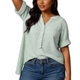 thumbnail image 7 of Endives Women's Linen T-Shirt Stand Color Striped Printed Loose Casual Short Sleeve T Shirt Women's Plus S-5XL Light Green, 7 of 7