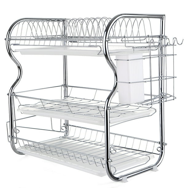 Escurridor de platos Multi-funcional Abanopi de 3 niveles Rack de almacenamiento con palillos cuchillos soporte para tabla de cortar