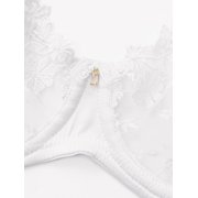 Wingslove Women's Sexy Lace Sheer Bra Demi Mesh Balconette See Through Unlined Underwire with Silicone Nipple,White 36C