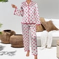 thumbnail image 2 of ManxiVoo Printed Satin Pajama Set Long Sleeve Top and Pants Comfortable Sleepwear for Women M Size Pink, 2 of 5