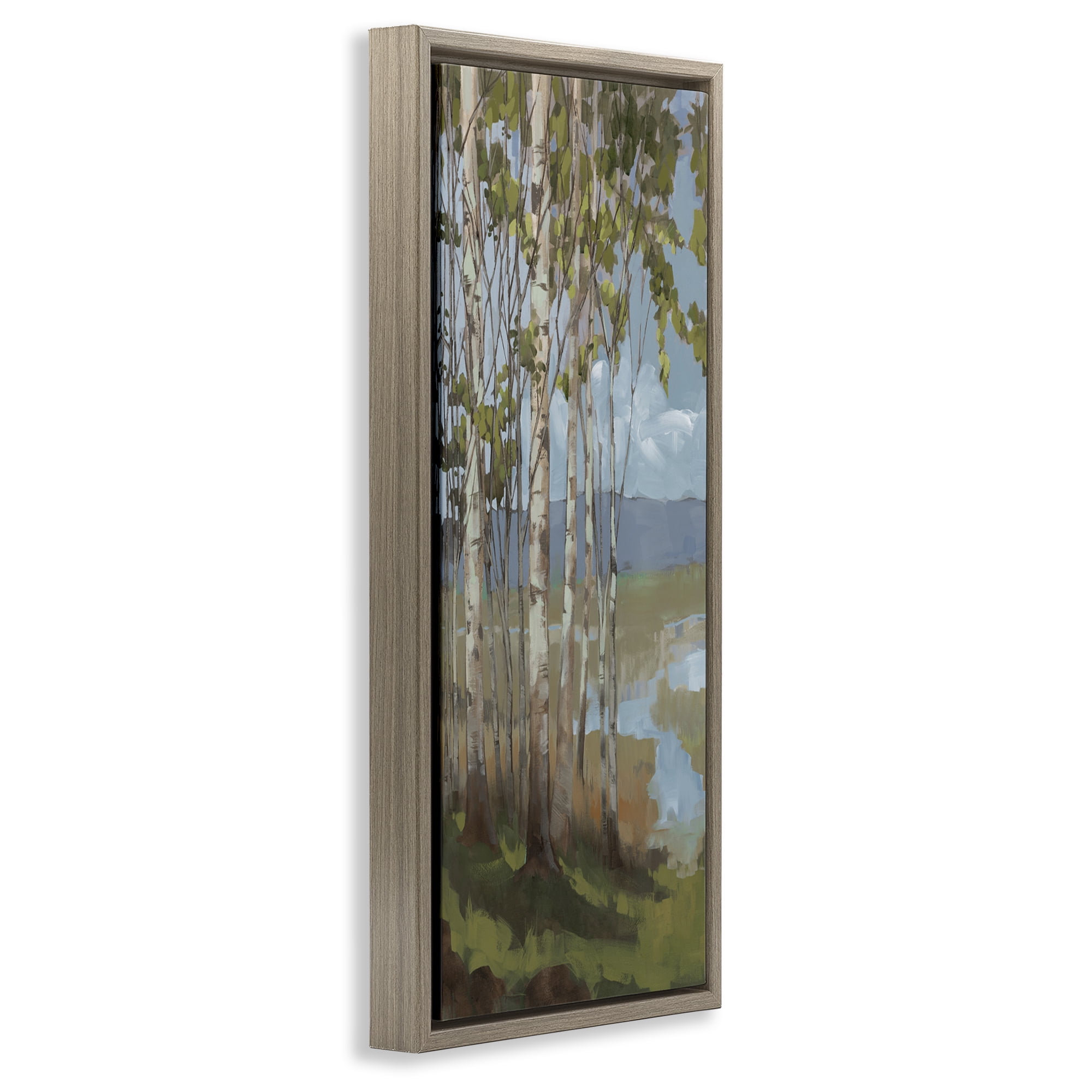 Stupell Industries Rustic Birch Grove Landscape Painting Brown Floater Framed Art Print Wall Art, 11 x 25