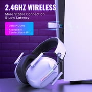 Ecomoment Wireless Gaming Headset Compatible for PS5 Switch PC Mac, 2.4 GHz/Bluetooth 5.2 Gaming Headphones with Noise Cancelling Microphone 40+ Hours Battery Life,3.5mm Wired for Xbox Series,White