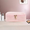 thumbnail image 5 of Bolsas de maquillaje de rayas cuadradas multifuncionales únicas de 1 Pc para viajar en terciopelo rosa, 5 of 5