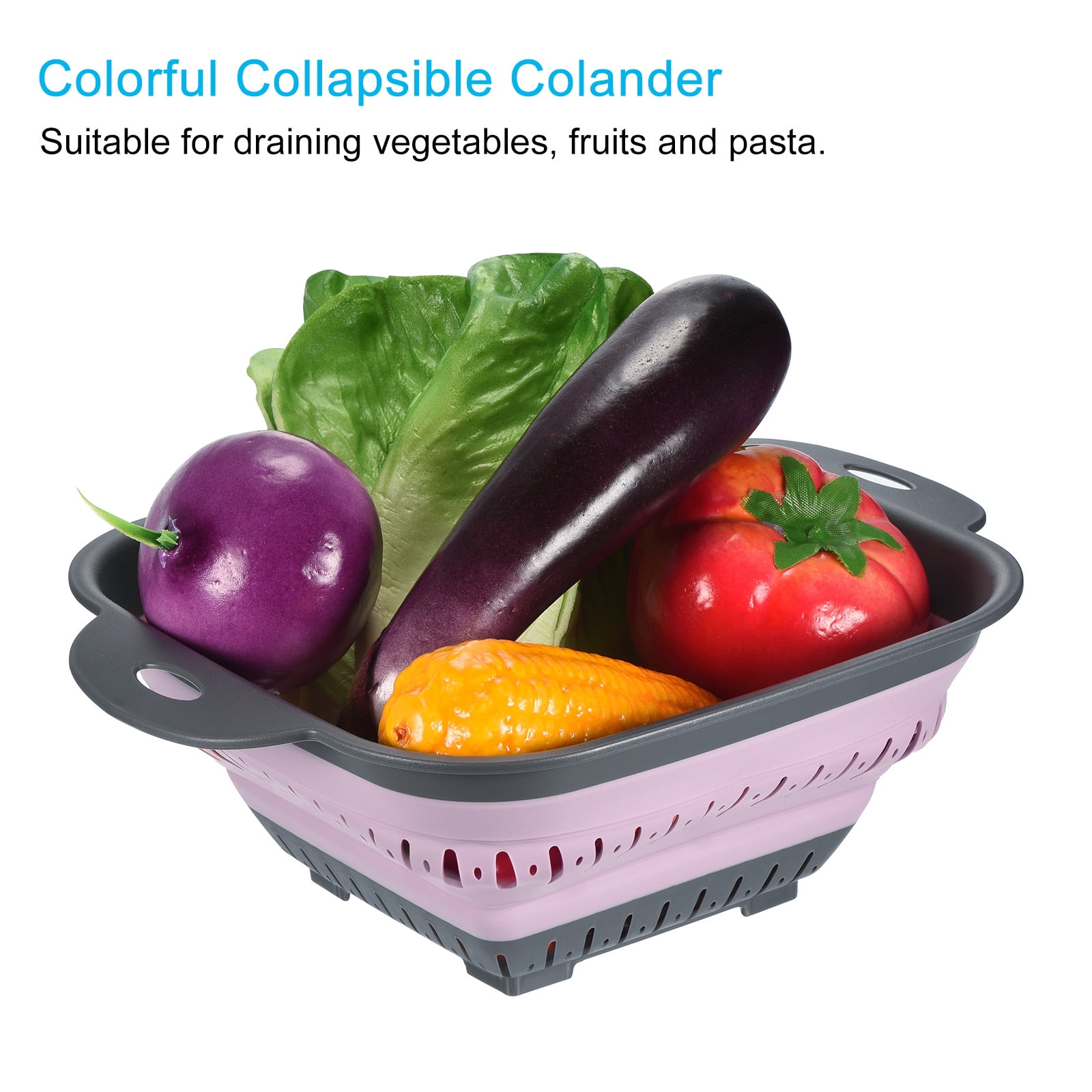 Unique Bargains Square Collapsible Silicone Colander with Handle Gray,Pink