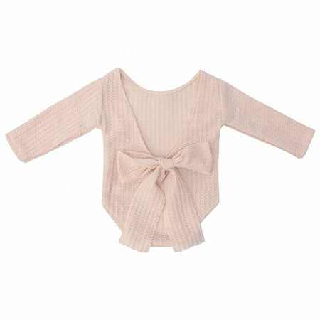 

Newborn Baby Knit Long Sleeves Backless Jumpsuits Lace-up Bow Romper Outfits Photography Clothing Prop