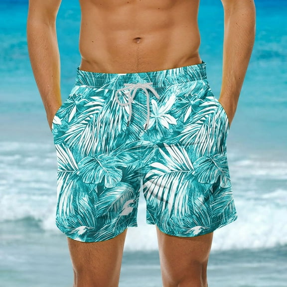 DIOAZUD Swimming Trunks for Men Big and Tall Elastic Wiast Beach Shorts Quick Dry Drawstring Board Shorts Trendy Tropical Hawaiian Print Lightweight Swimwear with Pockets