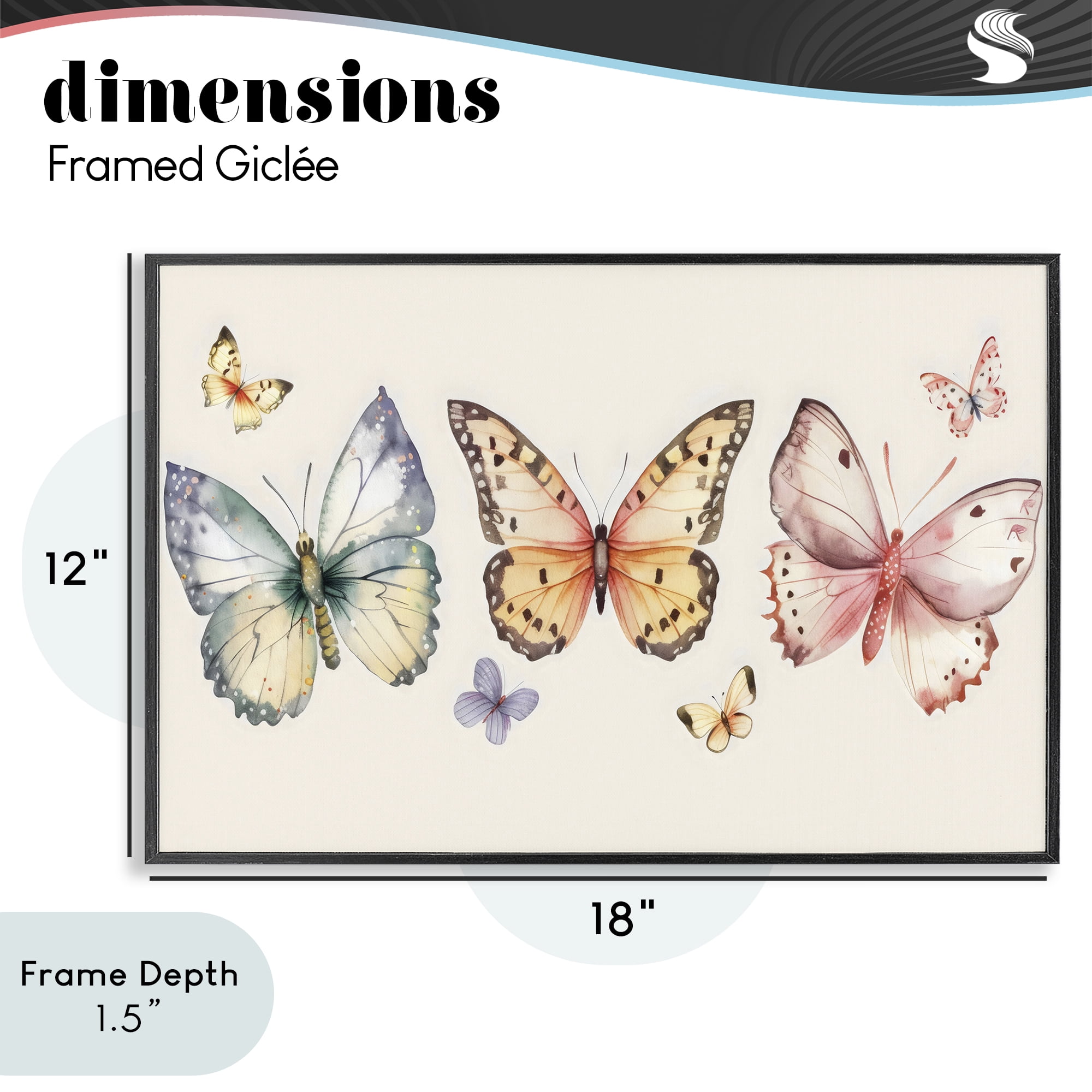 Stupell Industries Graceful Butterfly Trio Black Framed Giclee Art, design by Creative Studio