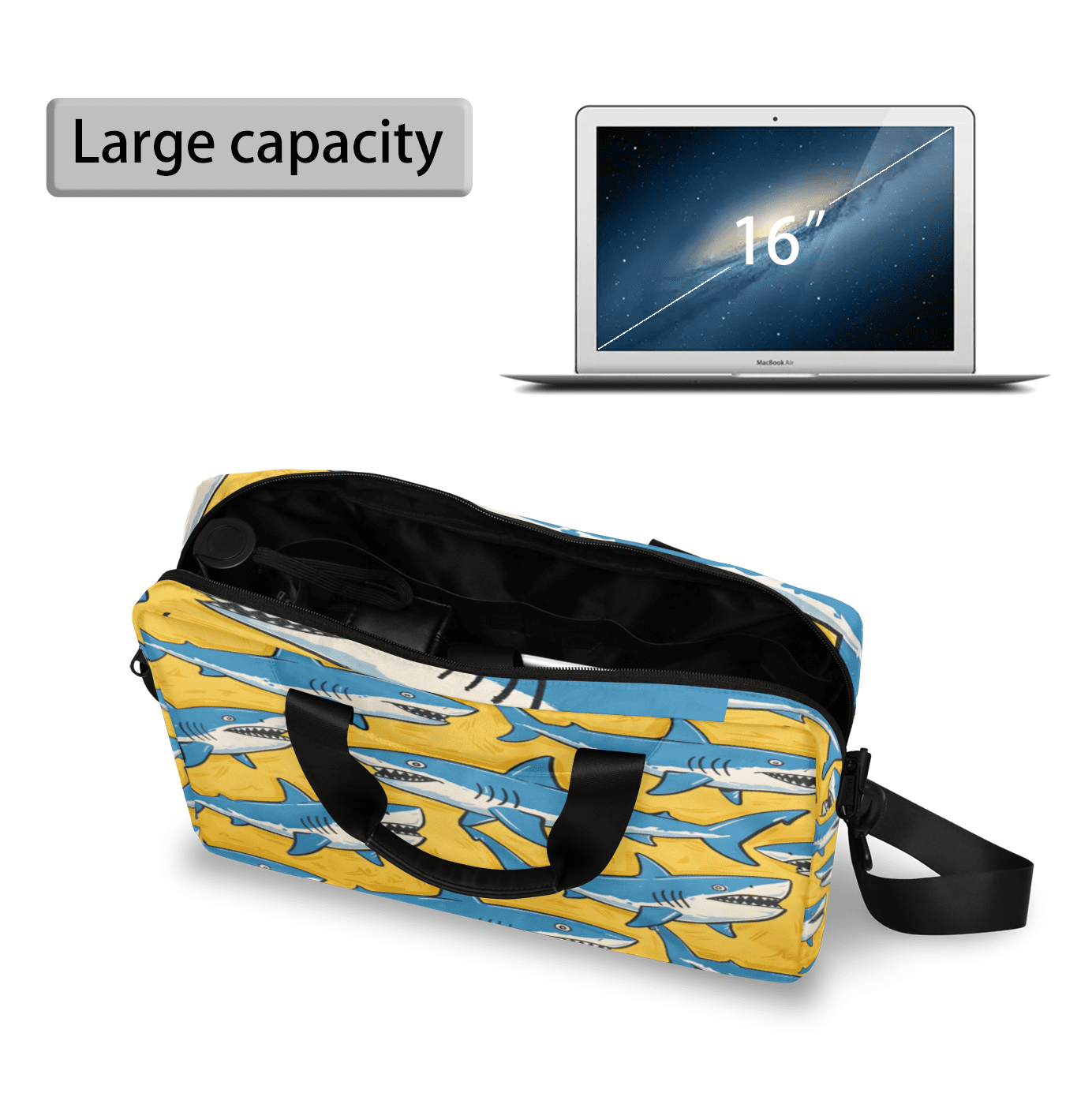 Herdesigns Shark Laptop Bag for Women Men, Computer Case Briefcase Messenger Bags, 15-15.6 inch Laptop Sleeve Shoulder Bag