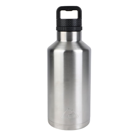 Ozark Trail 64 oz Chug Lid, Double-Wall Vacuum Insulated Stainless Steel Water Bottle, Silver, Keeps Drinks Hot & Cold