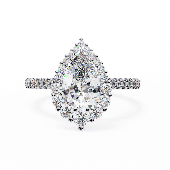 1.68CT Pear Cut Solitaire Engagement Ring With Halo, Prong Set Wedding Ring,14k White Gold Anniversary Ring, Engagement Propose Ring For Her