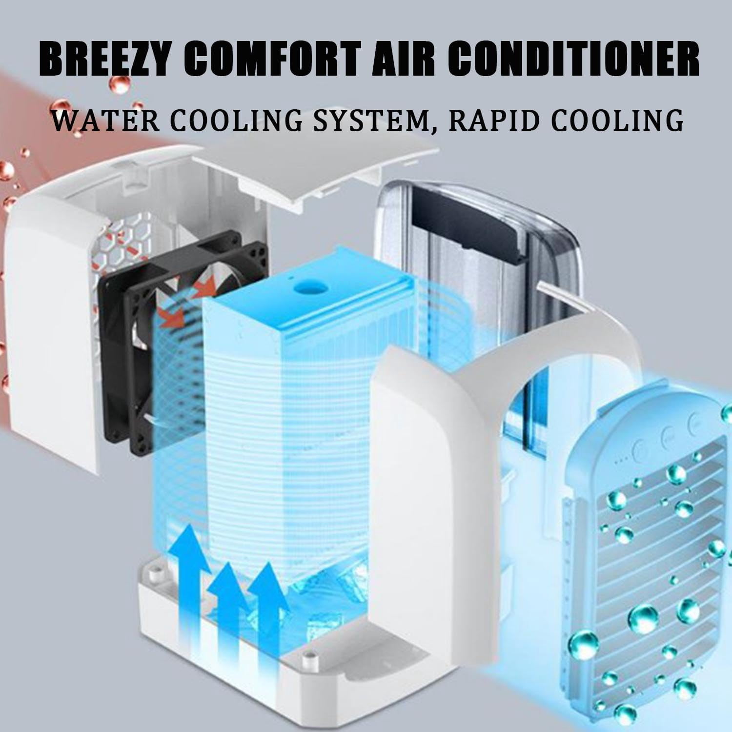 Breeze Box Ac, 2026 Upgraded 4 in 1 Breeze Box Air Conditioner, 3 Speed, 380ml Water Tank, Low Noise, Breezebox Portable Ac Fast Cooling, Humidifier, Fan for Bedroom Office Home (1)