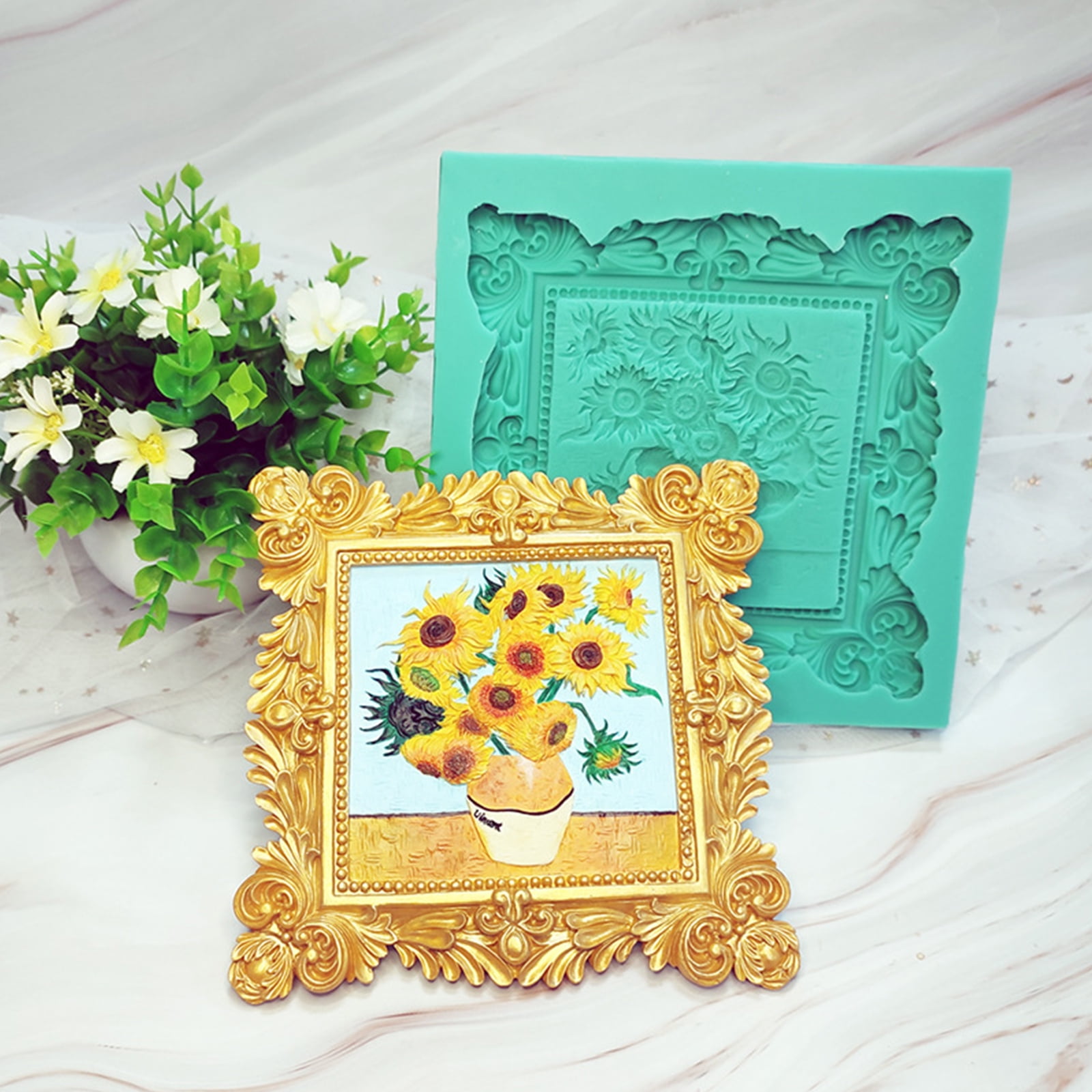 Square Frame Molds Epoxy Resin Vintage Picture Frames Silicone Fondant Photoes Frame Moulds for Home Office Decorations