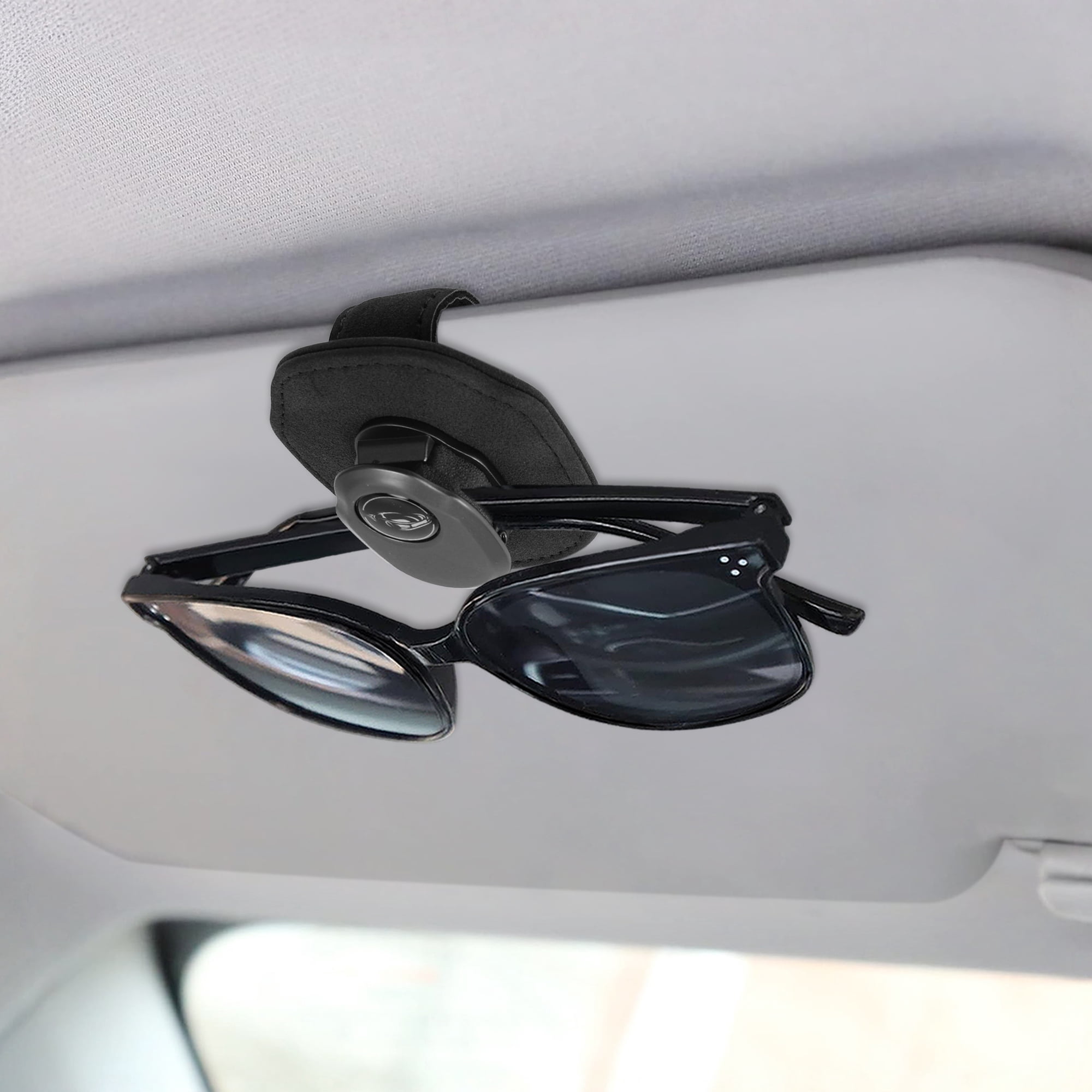 Unique Bargains Car Sunglasses Clip Universal Sun Visor Holder for Car Suede Metal Black