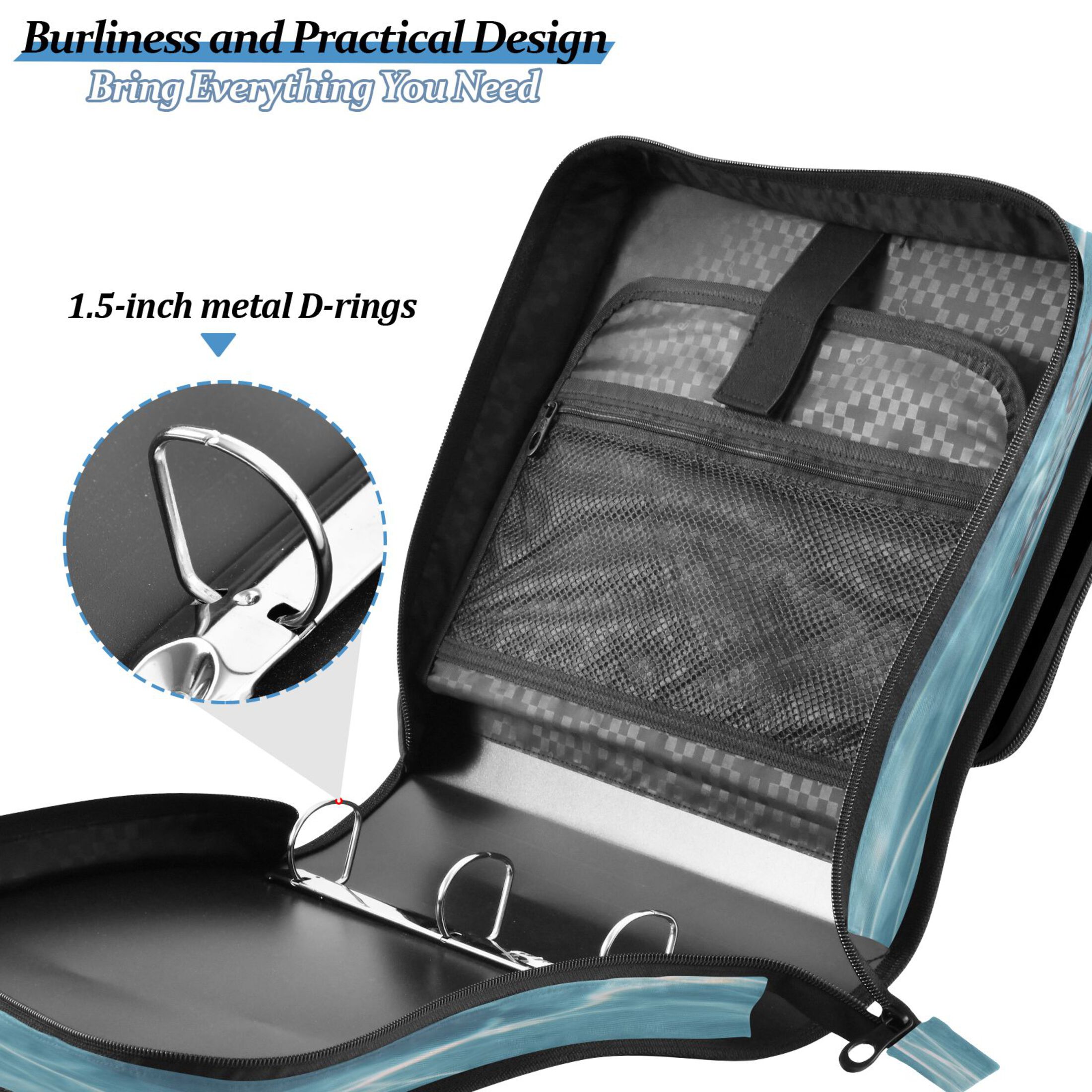 Zipper Binder 3 Rings Stationery Office Files Daily Organizer File Folder Storage Bag Blue Butterflies Upon The Water