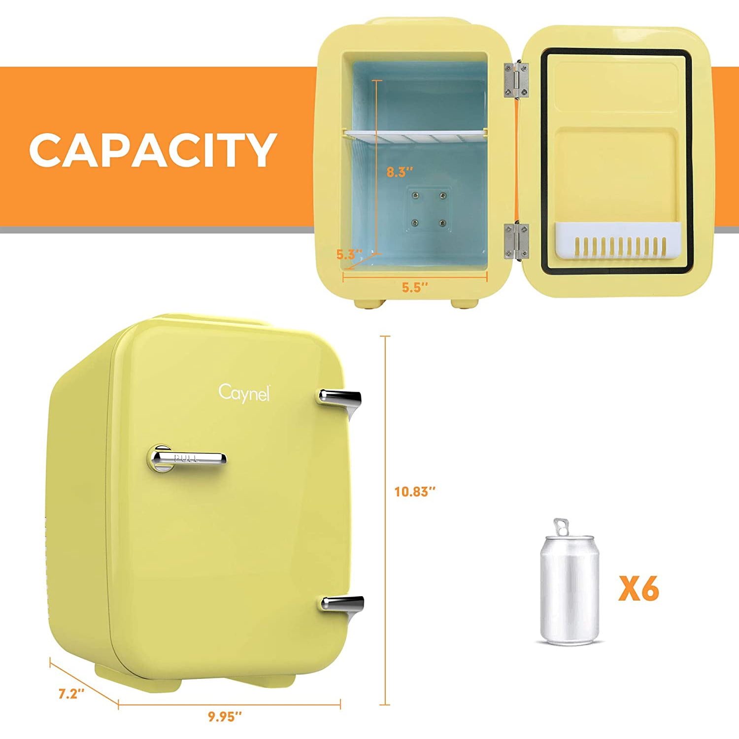 Caynel Portable Thermoelectric 4 Liter Mini Fridge, Yellow