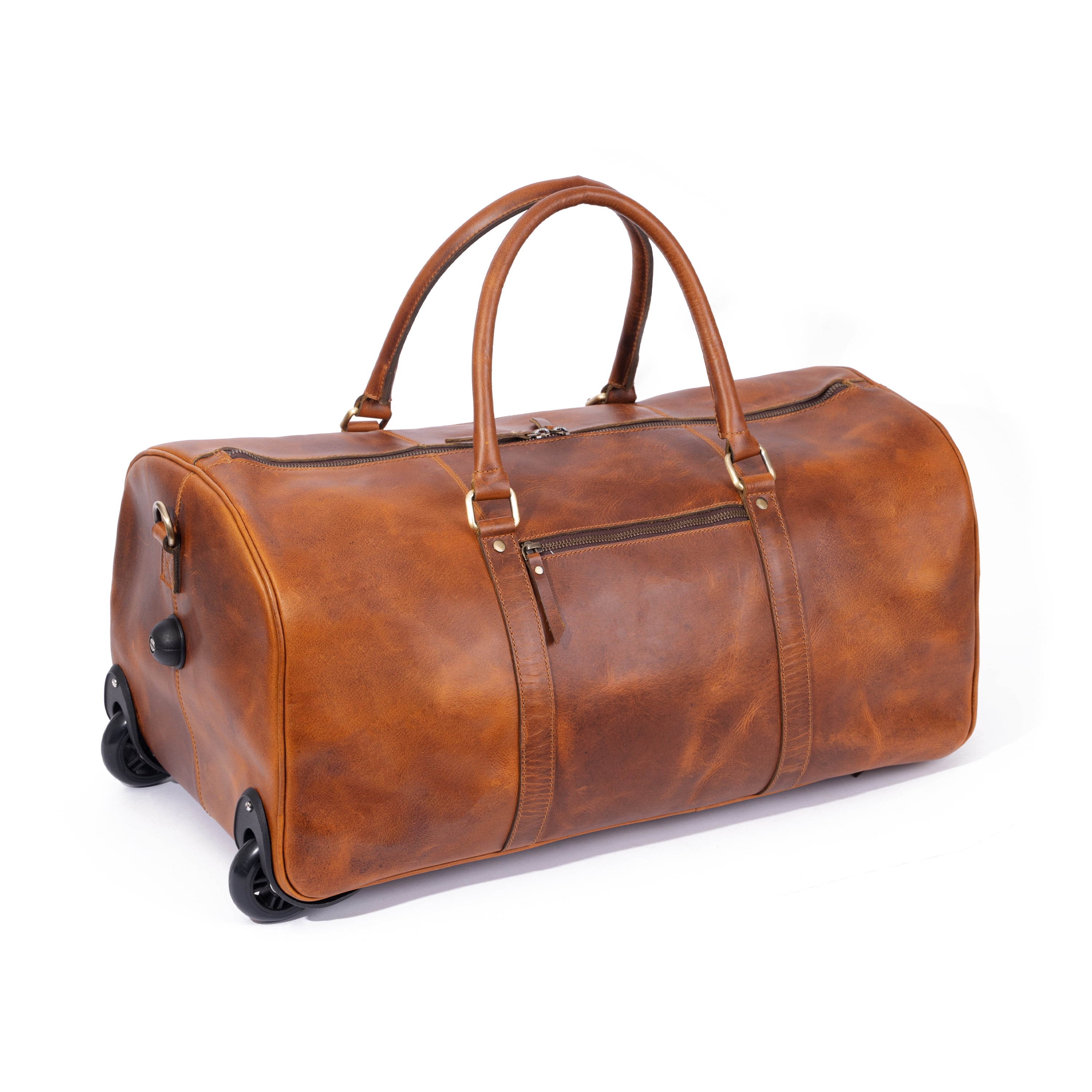 Leather Duffel Bag with Trolley Sleeve, Travel Gym Sports Overnight Cabin Holdall
