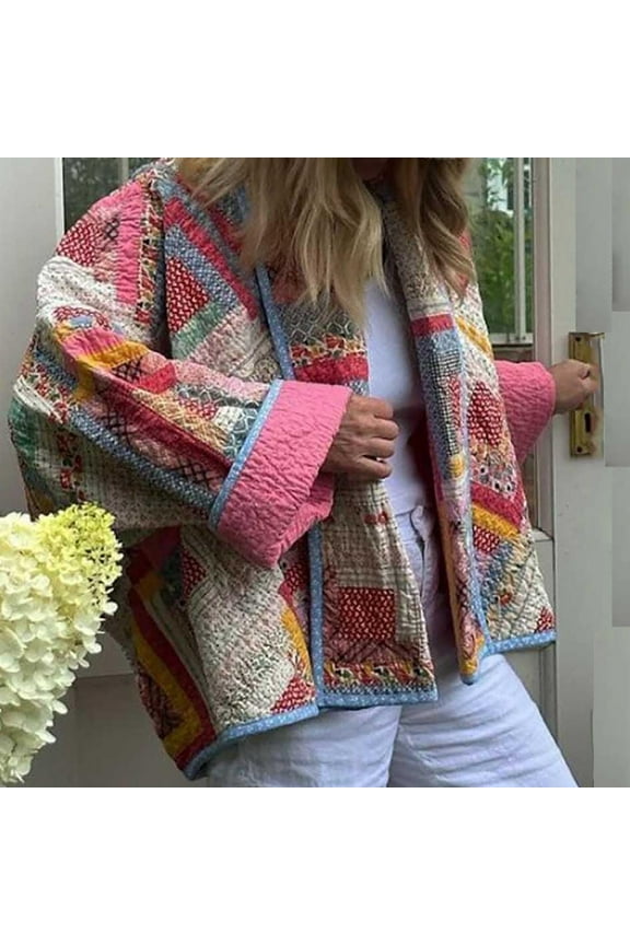 Women's Tops, Jackets& Coat , Women's Winter Ethnic Style Fashion Large Lapel Temperament Cotton Shirt Color Contrast Design Loose Warm Jacket