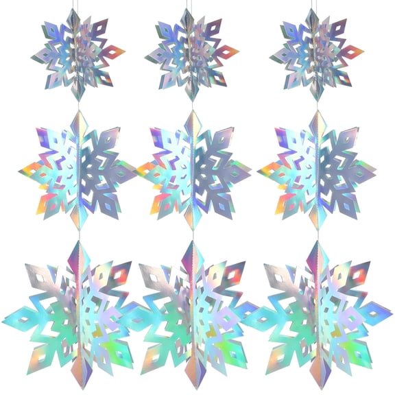 HONMEET Hanging Snowflake Decorations Paper Iridescent 12-Pcs 5.8X5.8X5.8In
