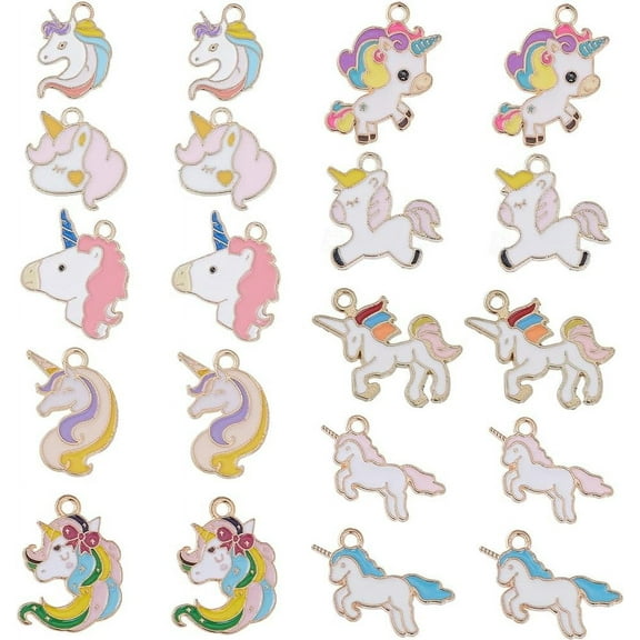40Pcs 10 Styles Alloy Enamel Pendants Unicorn Charm Mixed Color 16.5~24.5x15~24x1.5mm